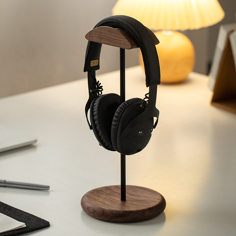 Headphone Stand Desk - Solid Wood Headset Stand Computer Desk