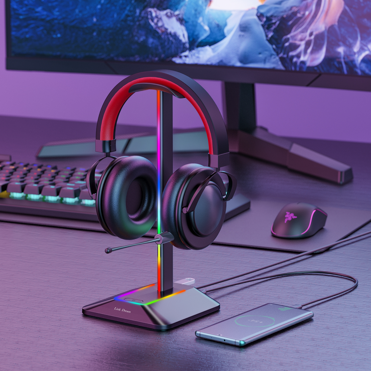 New Bee Z8 RGB Headphones Stan - Headphone Stand Desk review and price
