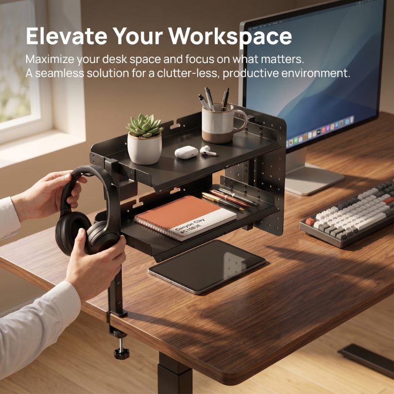 2-Tier Metal Clamp Desk Shelf  - Headphone Stand Desk review and price
