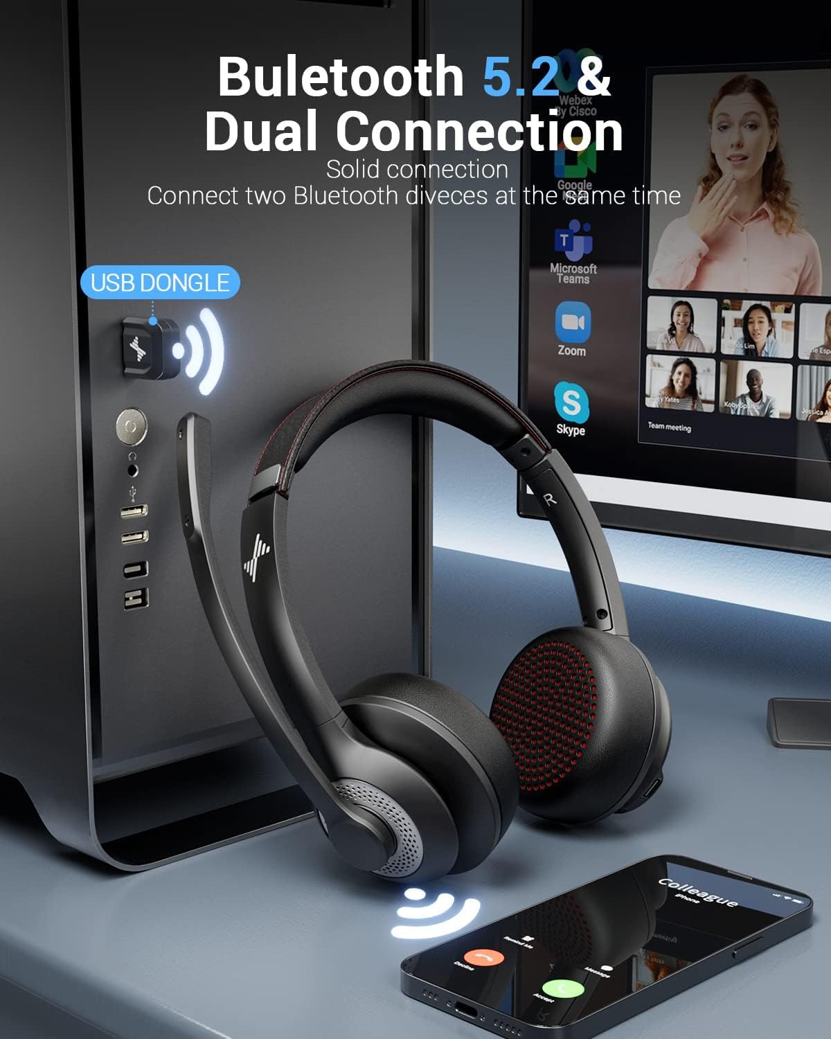 Bluetooth 5.2 Headset with Mic - Bluetooth Headset On Ear review and price